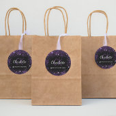 Zwarte paarse glitterscherf monogram initiaal naam ronde sticker