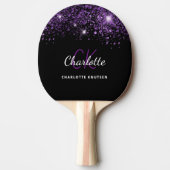 Zwarte paarse glitterstofmonogram initialen tafeltennisbatje (Voorkant)