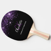 Zwarte paarse glitterstofmonogram initialen tafeltennisbatje (Zijkant)