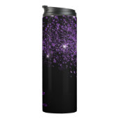 Zwarte paarse glitterstofmonogram thermosbeker (Geroteerd rechts)