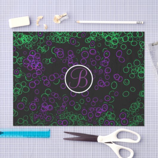 Zwarte Paarse gloedcirkels Monogram Letter-Initiaa Tissuepapier (Craft)