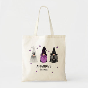 Zwarte paarse gnomen heks. Halloween kinder behand Tote Bag