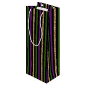 ZWARTE PAARSE GOLD GREEN MARDI GRAS STRIPES WIJN CADEAUTAS (Achterkant Gekanteld)