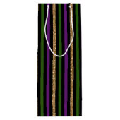 ZWARTE PAARSE GOLD GREEN MARDI GRAS STRIPES WIJN CADEAUTAS (Achterkant)