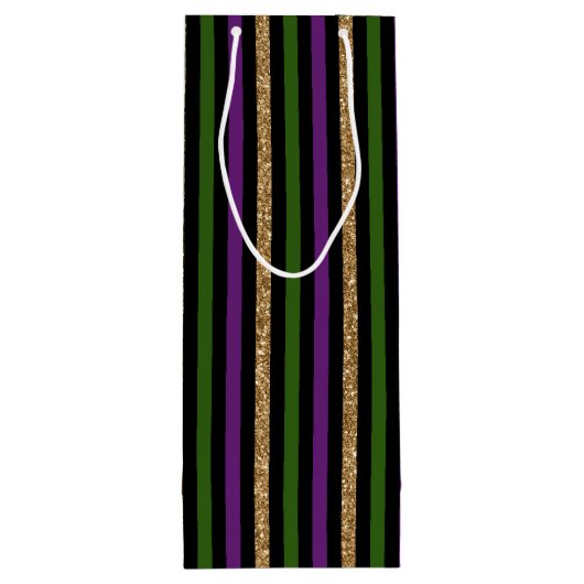 ZWARTE PAARSE GOLD GREEN MARDI GRAS STRIPES WIJN CADEAUTAS (Achterkant)
