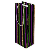 ZWARTE PAARSE GOLD GREEN MARDI GRAS STRIPES WIJN CADEAUTAS (Voorkant Gekanteld)