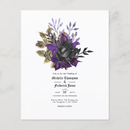 Zwarte Paarse Gouden Bloemrijke Gotische Bruiloft Flyer