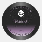 Zwarte Paarse gradiëntproductiketten Glitter-Logo Ronde Sticker (Voorkant)