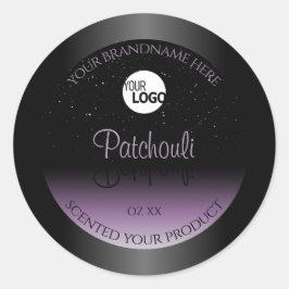Zwarte Paarse gradiëntproductiketten Glitter-Logo Ronde Sticker