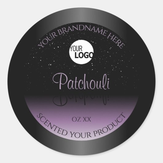 Zwarte Paarse gradiëntproductiketten Glitter-Logo Ronde Sticker (Voorkant)