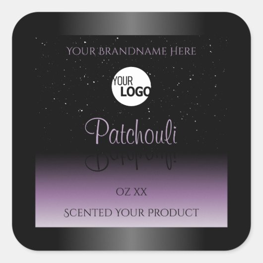 Zwarte Paarse gradiëntproductiketten Glitter-Logo Vierkante Sticker (Voorkant)