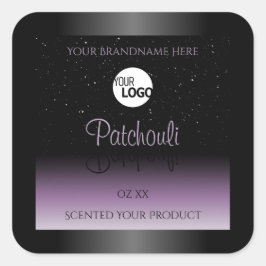 Zwarte Paarse gradiëntproductiketten Glitter-Logo Vierkante Sticker