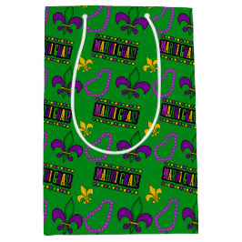 ZWARTE PAARSE GREEN GOLD MARDI GRAS BEADS MEDIUM CADEAUZAKJE