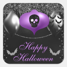 Zwarte & Paarse Griezelsieraden Gelukkig Halloween Vierkante Sticker
