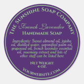Zwarte paarse groene tekst zeep cosmetisch in vint ronde sticker (Voorkant)