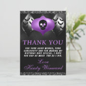 Zwarte Paarse Halloween Ornaments Birthday Party Bedankkaart (Staand voorkant)