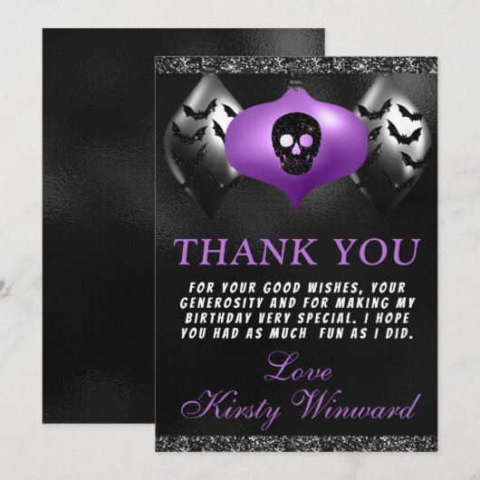 Zwarte Paarse Halloween Ornaments Birthday Party Bedankkaart (Voorkant / Achterkant)