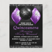 Zwarte Paarse halloween Ornaments Quinceañera Briefkaart (Voorkant)