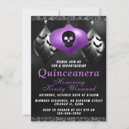 Zwarte Paarse Halloween-versiering Quinceanera Kaart