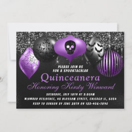 Zwarte Paarse Halloween-versiering Quinceanera Kaart