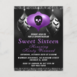 Zwarte Paarse Halloween-versiering Sweet 16 Briefkaart