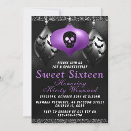 Zwarte Paarse Halloween-versiering Sweet 16 Kaart