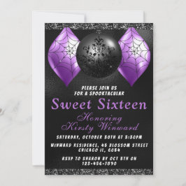 Zwarte Paarse Halloween-versiering Sweet 16 Kaart