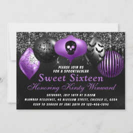Zwarte Paarse Halloween-versiering Sweet 16 Kaart