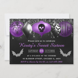 Zwarte & paarse Halloween-versiering Sweet Sixteen Kaart