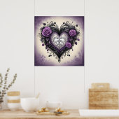 Zwarte Paarse Hart met Sierlijke Details 💜 Gotisc Poster (Keuken)