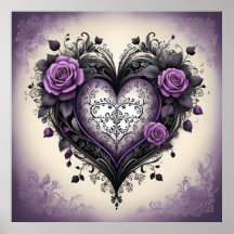 Zwarte Paarse Hart met Sierlijke Details 💜 Gotisc