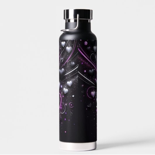 Zwarte & Paarse harten Waterfles (Rechts)