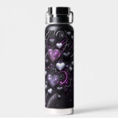 Zwarte & Paarse harten Waterfles (Achterkant)