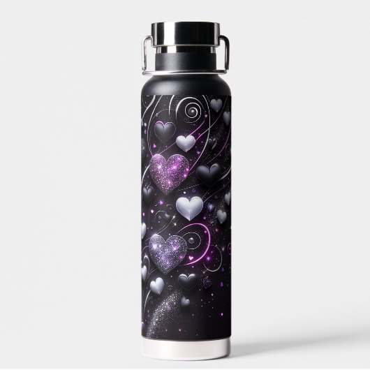 Zwarte & Paarse harten Waterfles (Achterkant)