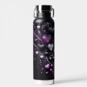 Zwarte & Paarse harten Waterfles (Voorkant)