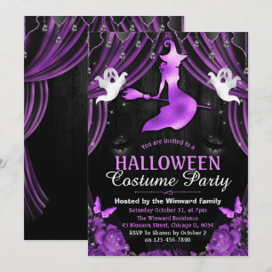 Zwarte & Paarse Heks & Glanzende Gordijnen Hallowe Kaart