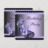 Zwarte paarse hoge hakken schoenen verjaardagsfees kaart (Voorkant / Achterkant)