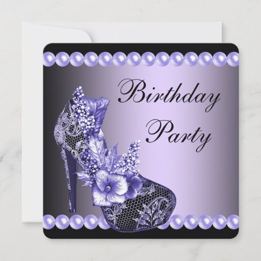 Zwarte paarse hoge hakken schoenen verjaardagsfees kaart (Voorkant)