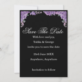 Zwarte & Paarse Jacaranda Bloemen Save the Date  Kaart
