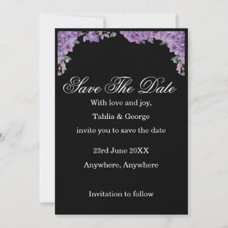 Zwarte & Paarse Jacaranda Bloemen Save the Date Kaart