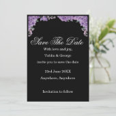 Zwarte & Paarse Jacaranda Bloemen Save the Date Kaart (Staand voorkant)