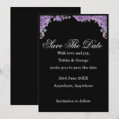 Zwarte & Paarse Jacaranda Bloemen Save the Date Kaart (Voorkant / Achterkant)