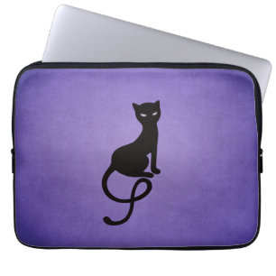 Zwarte paarse kat laptop sleeve