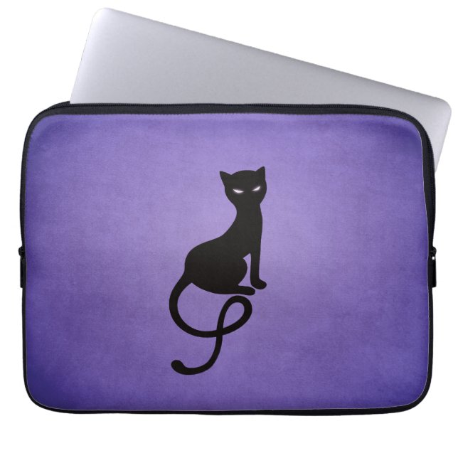 Zwarte paarse kat laptop sleeve (Voorkant)