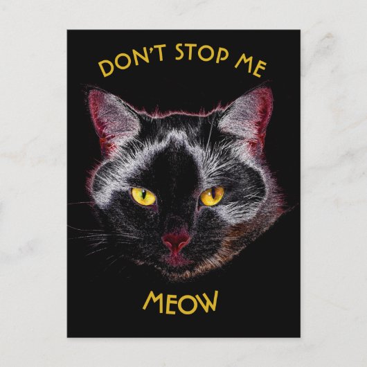 Zwarte Paarse kat met gele ogen Briefkaart (Voorkant)
