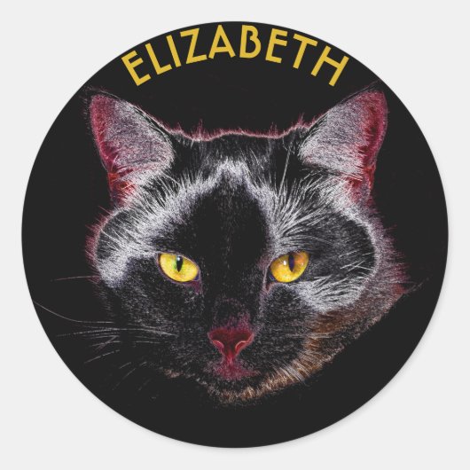 Zwarte Paarse kat met gele ogen Ronde Sticker (Voorkant)