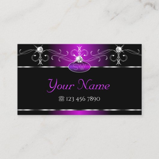 Zwarte Paarse kronkeltjes Initialen met mousserend Visitekaartje (Voorkant)