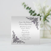 Zwarte paarse krullen op zilveren achtergrond Huwe Kaart (Staand voorkant)