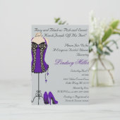 Zwarte & Paarse Lingerie Bridal Shower Invitation Kaart (Staand voorkant)