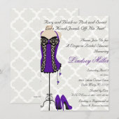 Zwarte & Paarse Lingerie Bruids Douche Uitnodiging (Voorkant / Achterkant)